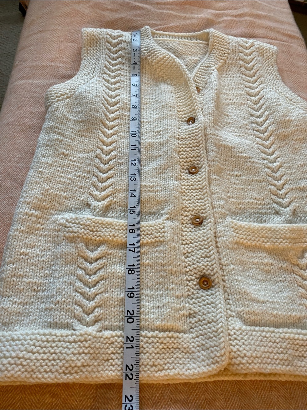 Cream Cable Knit Button Front Vest - Picture 7 of 9